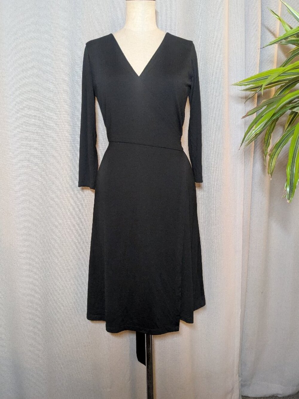 Ibex Black Wrap Dress 100% Wool Long Sleeve XS